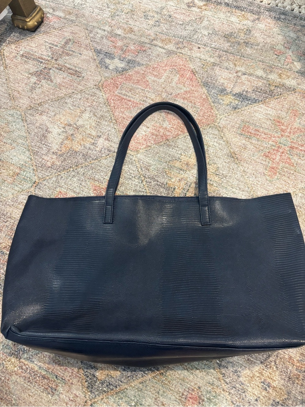 Source Unknown Navy Textured Leather Tote Bag